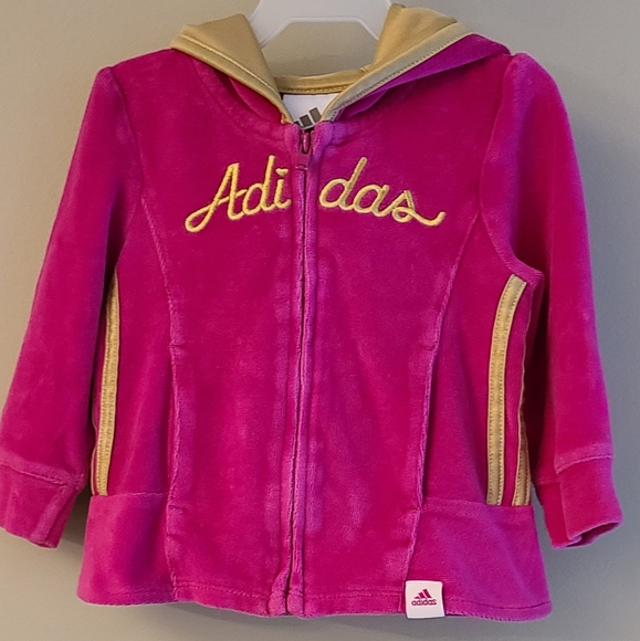 Adidas dark pink and gold velour zip up hoodie - Picture 1 of 5
